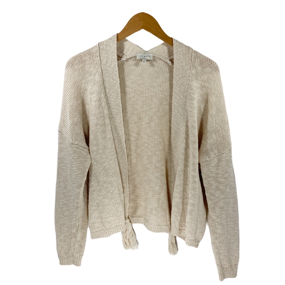 Med Lucky Brand Size Medium Oatmeal Cream Chunky Knit Open Linen Cardigan Tassel